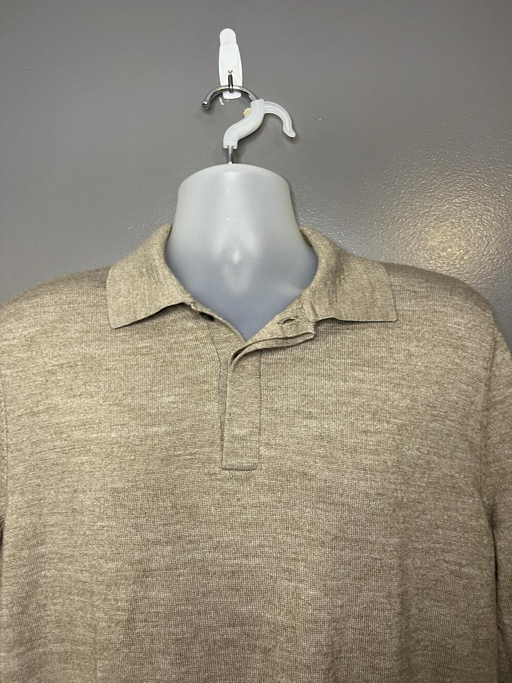 Club Room Sweater Mens Large Beige Lightweight Collared Merino Wool Pullover